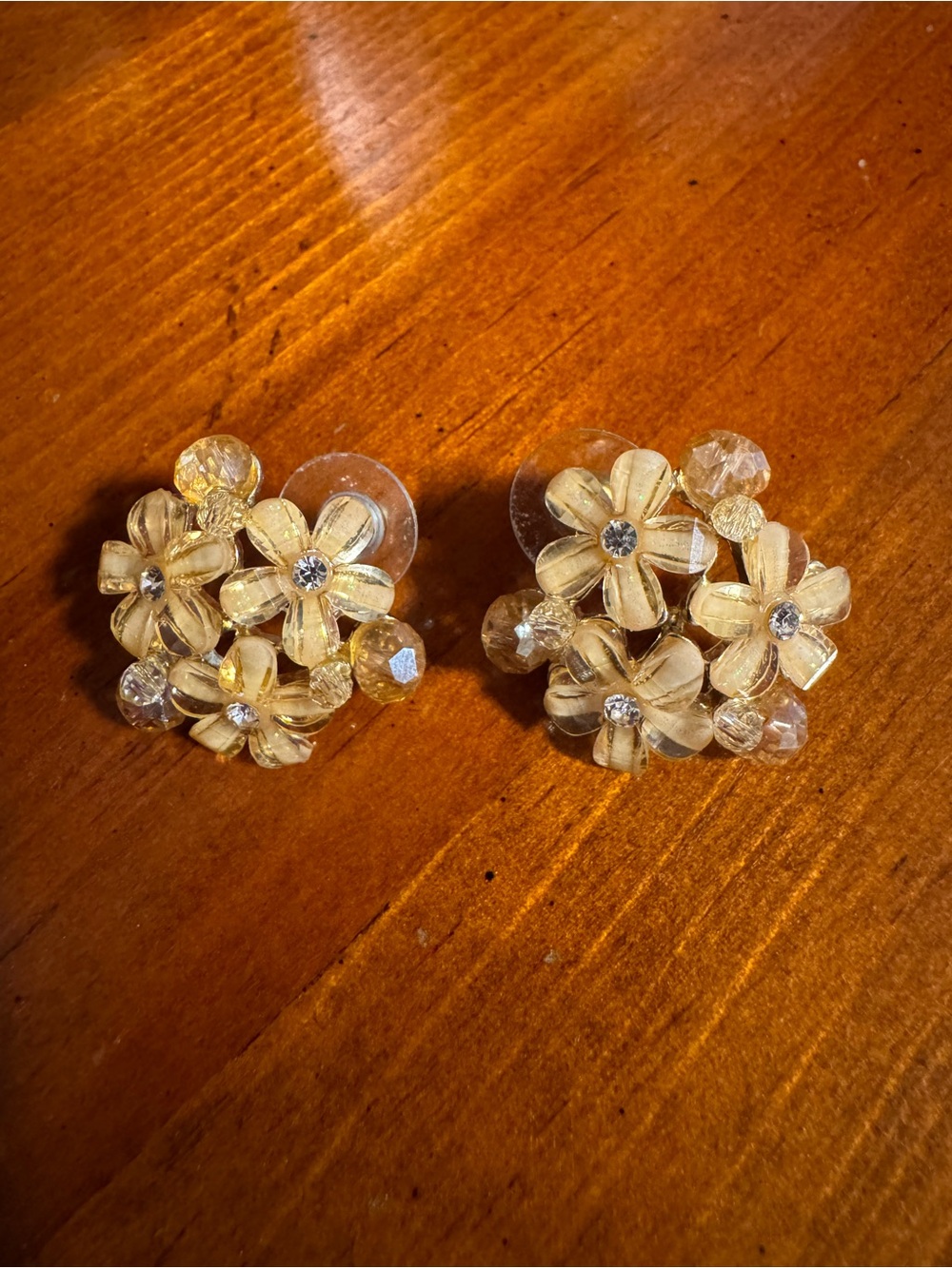 Gold Floral Cluster Stud Earrings with Crystal Centers